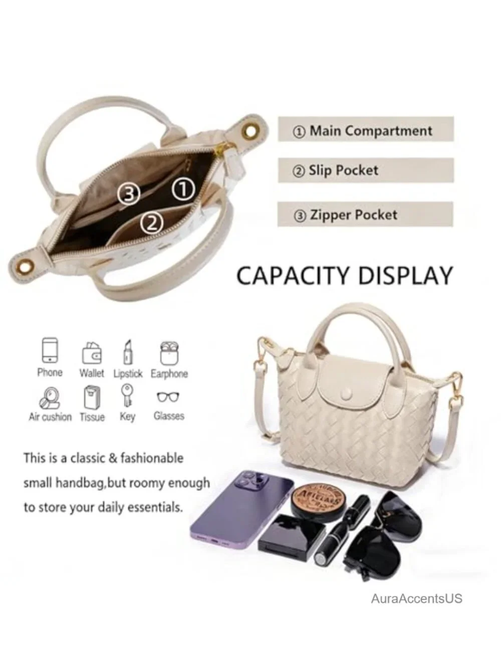 Mini Woven Dumpling Crossbody Bag, Vegan Leather Shoulder Purse, Cute Top